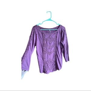 Free People Lace detailed Top, Faded Wine Color - Size L -